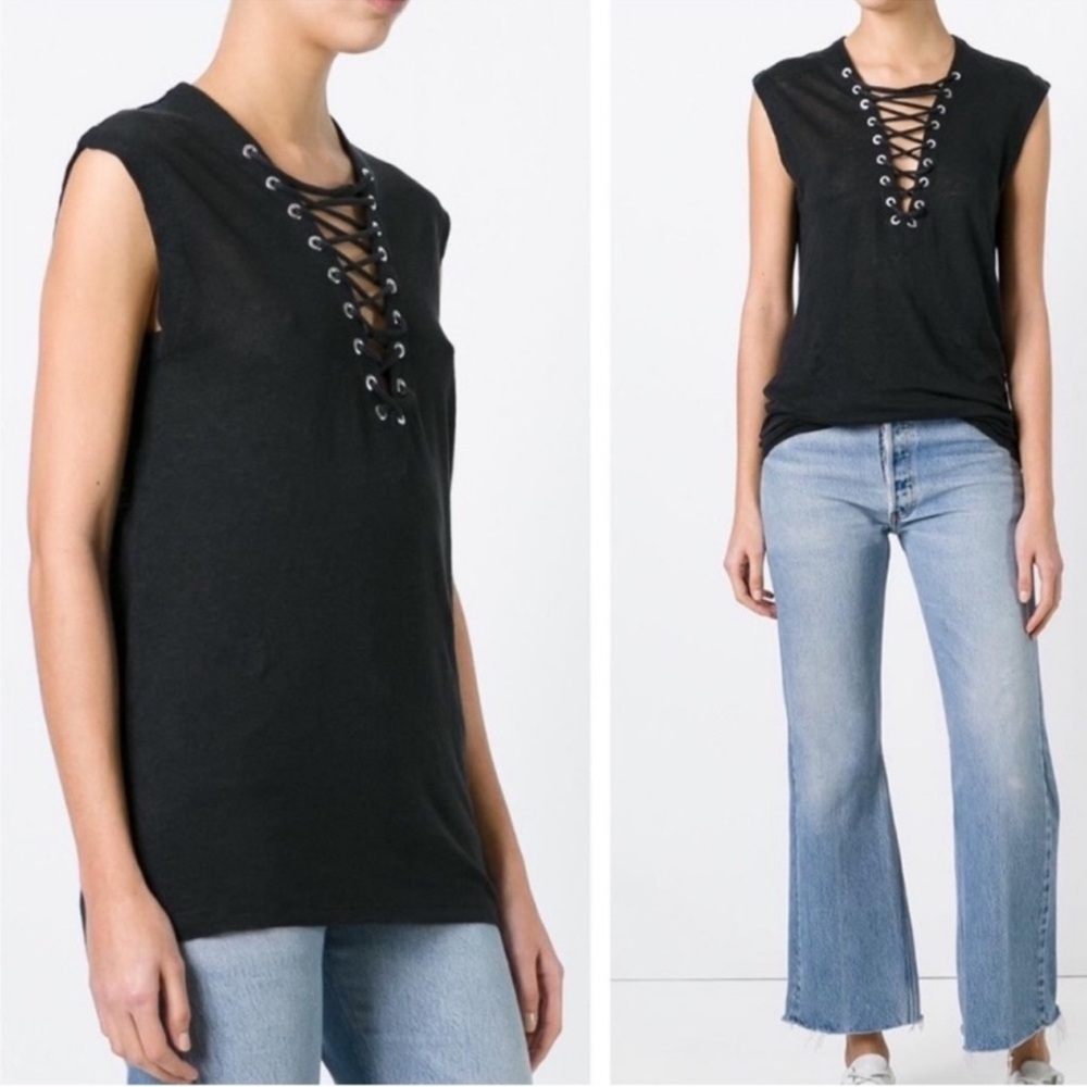 Iro lace up linen muscle tee